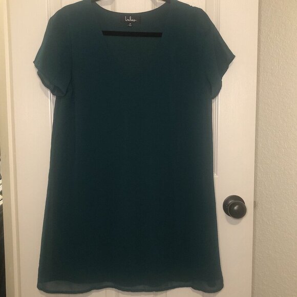 Lulus Dresses & Skirts - Lulus dark teal lined lightweight v-neck shift dress with short sleeves size M